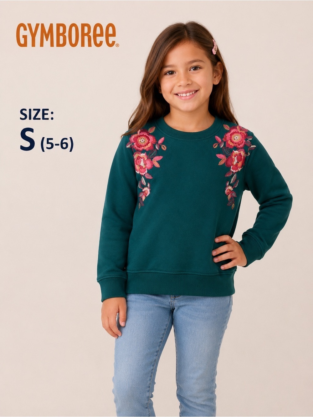 Gymboree Green Sweatshirt with Floral Embroidery/size S